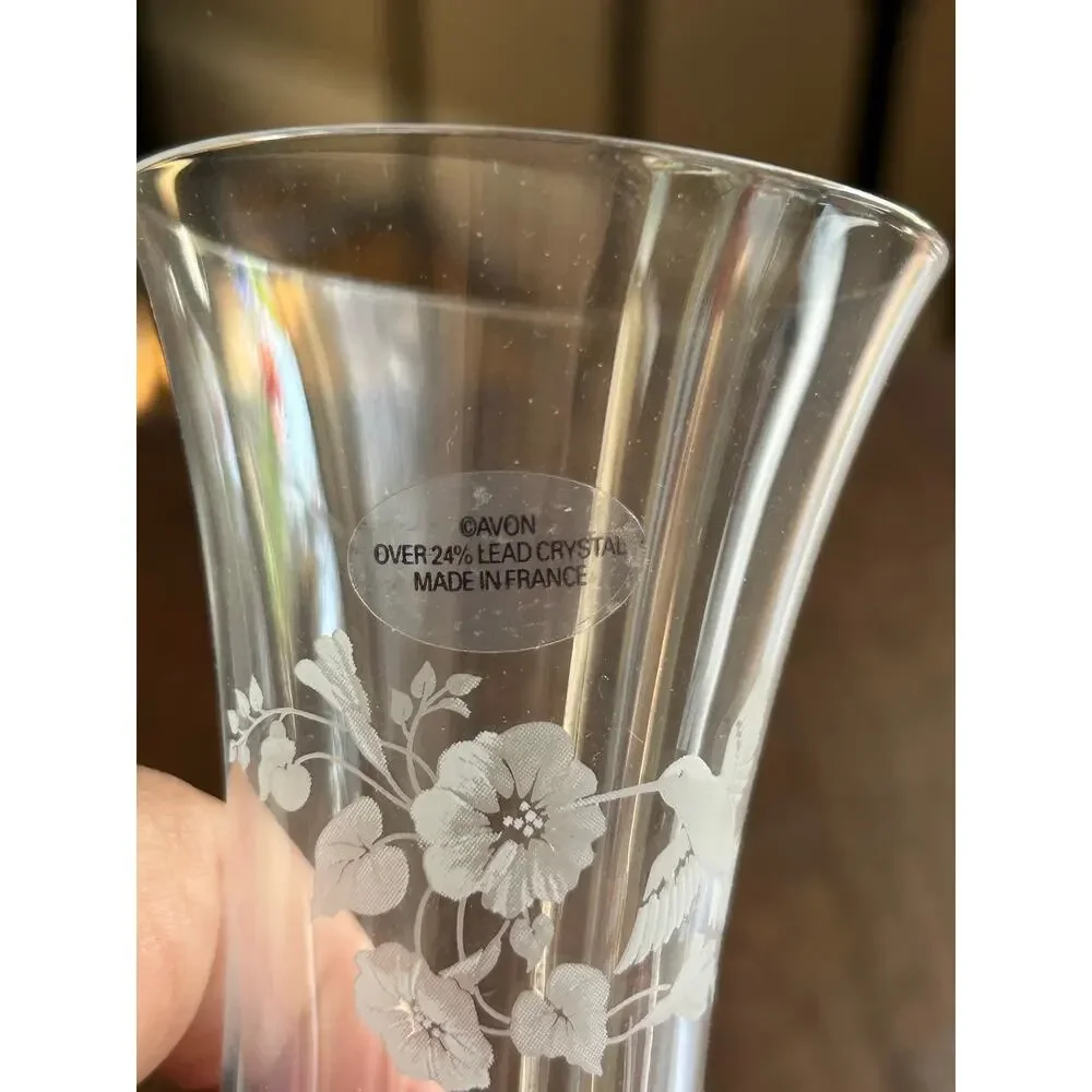 New Vintage Avon Hummingbird Crystal Clear Glass Bud Vase gift